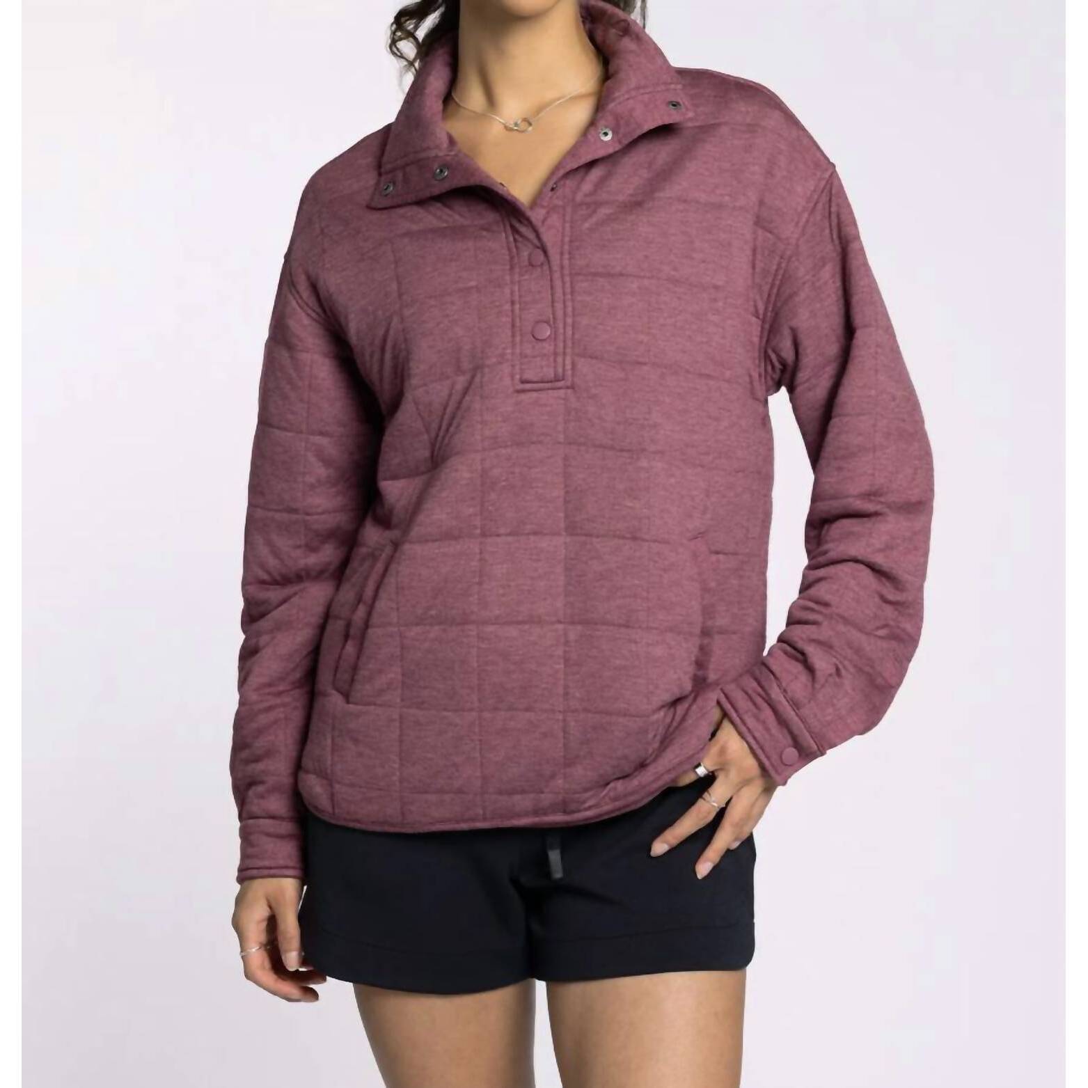 New Thread & Supply Indiana Quilted Half-Snap Pullover In Rose